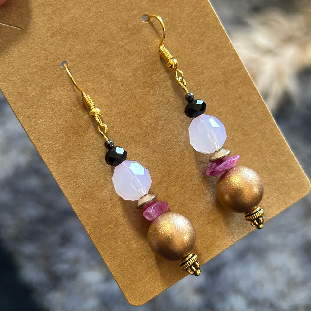 Handcrafted elegant matte vintage bead faceted hematite earrings